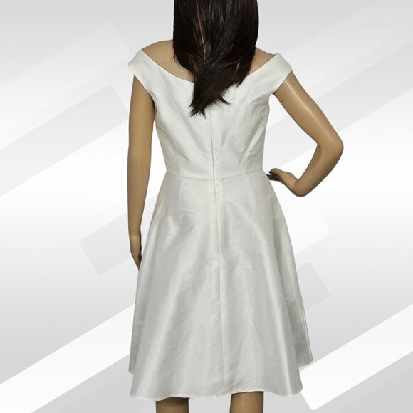 2/$50 Alfred Sung Off-the-Shoulder Cocktail Dress Snow White D686 Size 4 - Picture 2 of 5